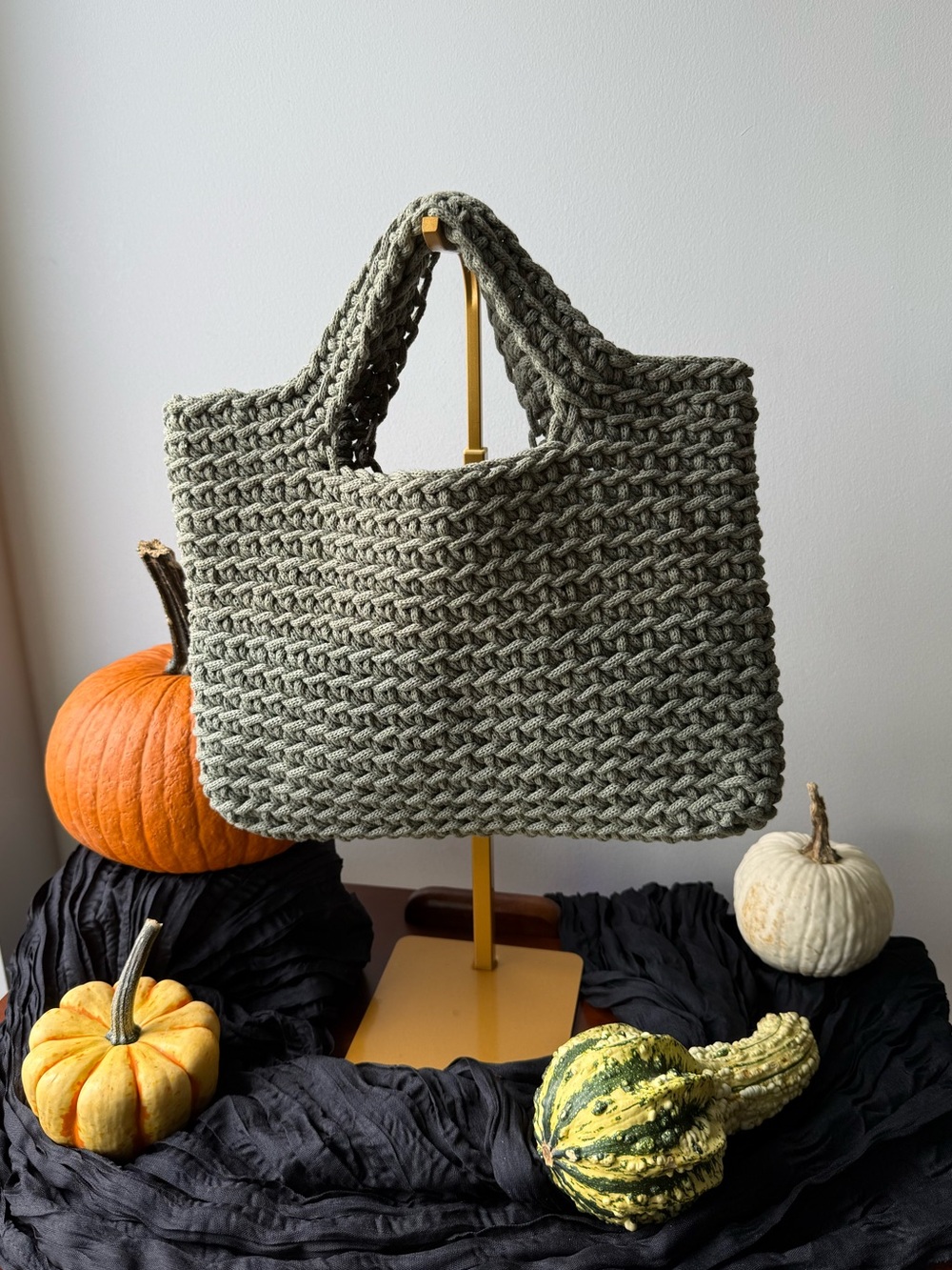 Handmade Sage Green Crochet Bag